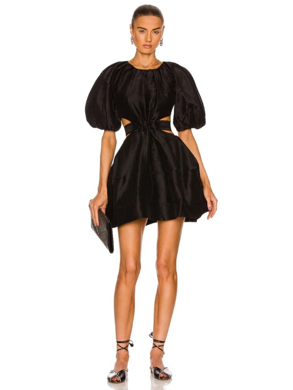 AJE Mimosa Cut Out Silk Linen Mini Dress Black AU 10 US 6